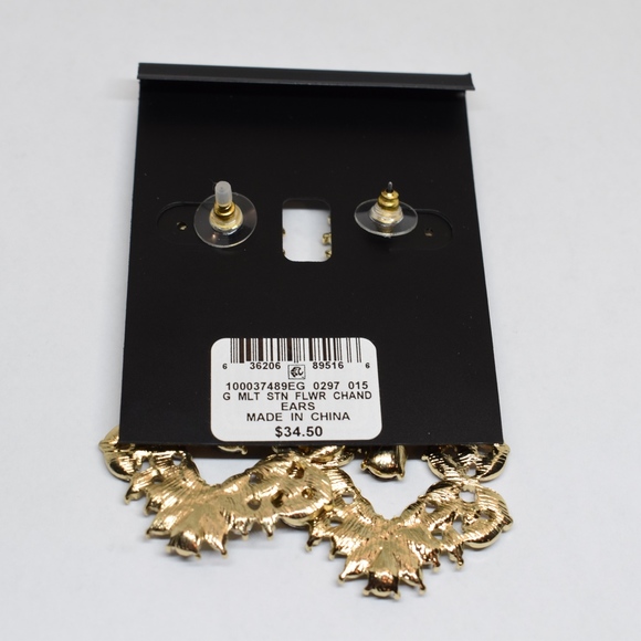 I.N.C. Gold-Tone Multi-Stone Drop Flower Earrings - Picture 3 of 3